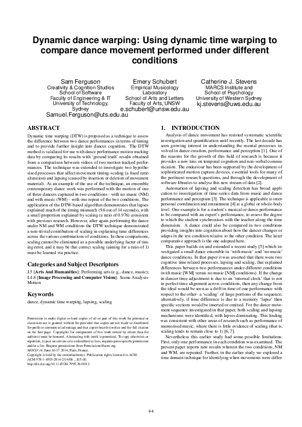(PDF) Dynamic dance warping