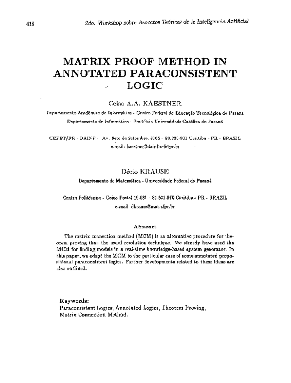 (PDF) Matrix proof method in annotated paraconsistent logic