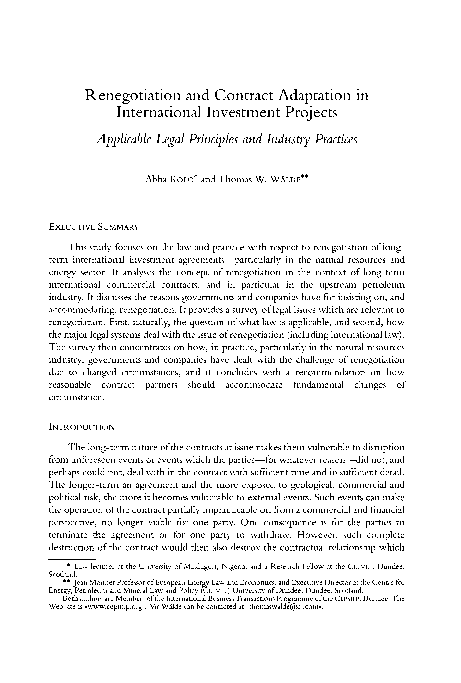 (PDF) Renegotiation and Contract Adaptation in International Investment ...