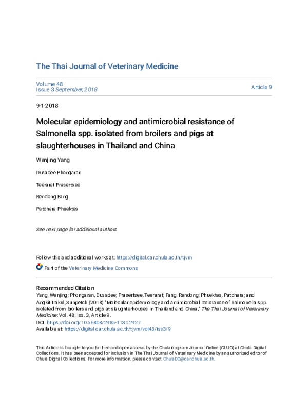(PDF) Molecular epidemiology and antimicrobial resistance of Salmonella ...