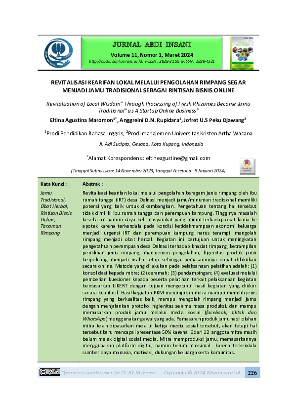 (PDF) Revitalisasi Kearifan Lokal Melalui Pengolahan Rimpang Segar ...