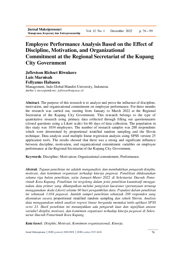 (PDF) Employee Performance Analysis Based on the Effect of Discipline ...