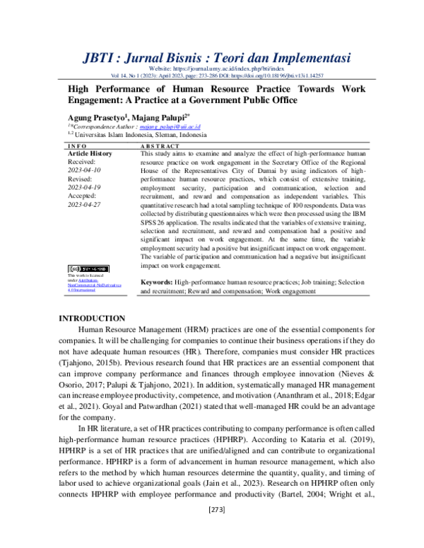 PDF) High Performance of Human Resource Practice Towards Work 