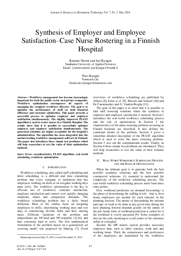 Pdf Synthesis Of Employer And Employee Satisfaction Case Nurse