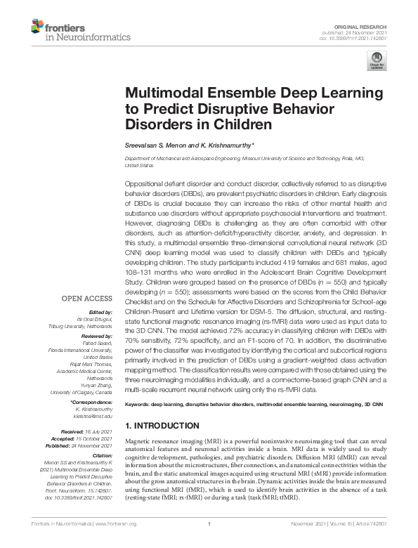 (PDF) Multimodal Ensemble Deep Learning to Predict Disruptive Behavior ...