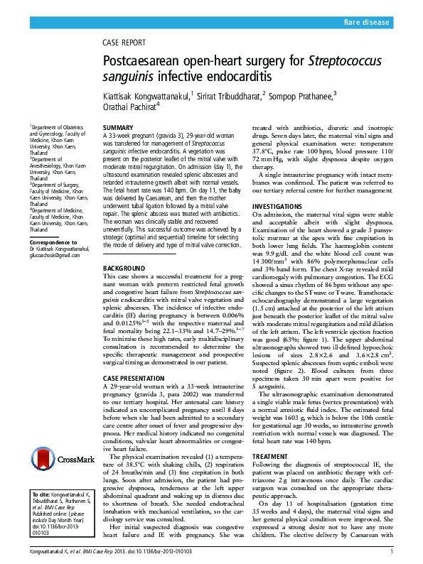 (PDF) Postcaesarean open-heart surgery for Streptococcus sanguinis ...