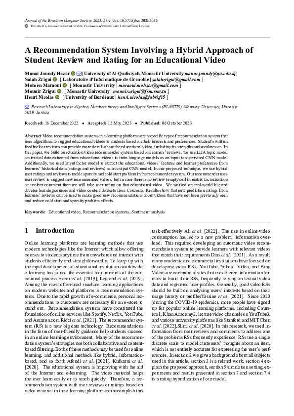 (PDF) A Recommendation System Involving a Hybrid Approach of Student ...