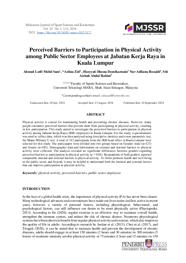 (PDF) Perceived Barriers to Participation in Physical Activity among ...