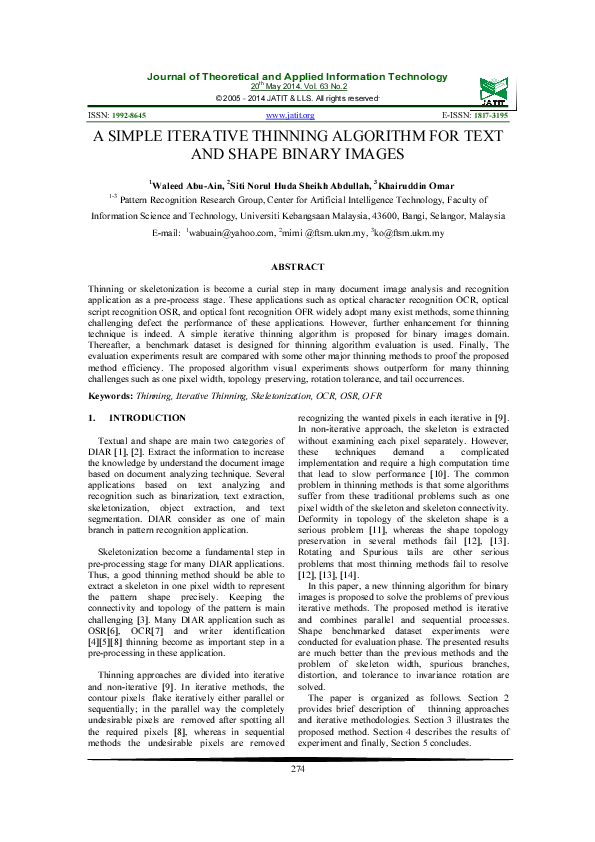 (PDF) A Simple Iterative Thinning Algorithm for Text and Shape Binary ...