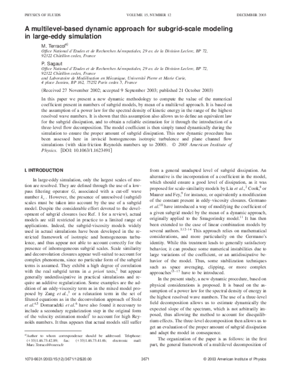 (PDF) A multilevel-based dynamic approach for subgrid-scale modeling in ...