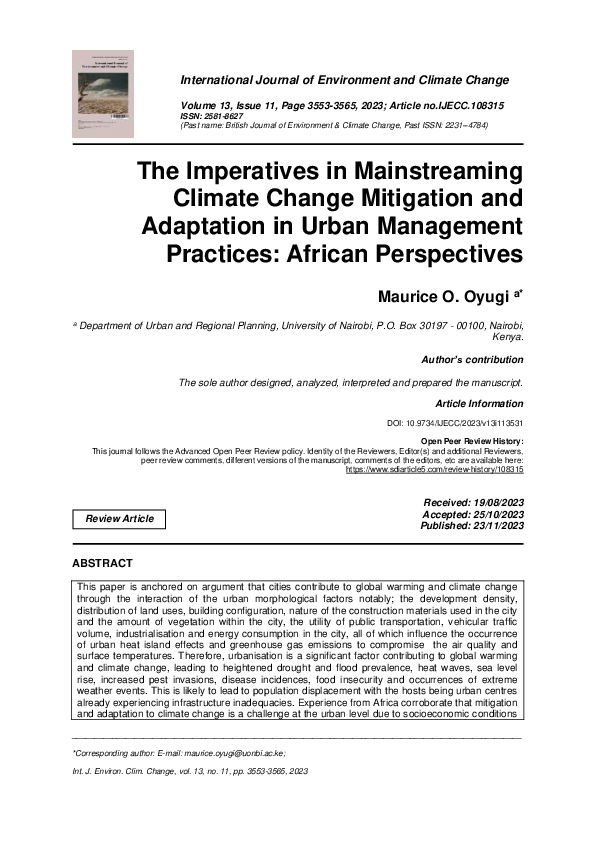 (PDF) The Imperatives in Mainstreaming Climate Change Mitigation and ...