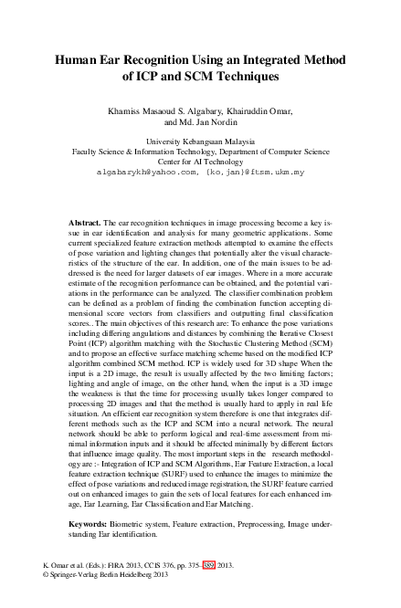(PDF) Human Ear Recognition Using an Integrated Method of ICP and SCM ...