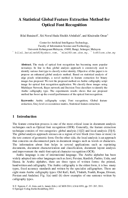 (PDF) A Statistical Global Feature Extraction Method for Optical Font ...