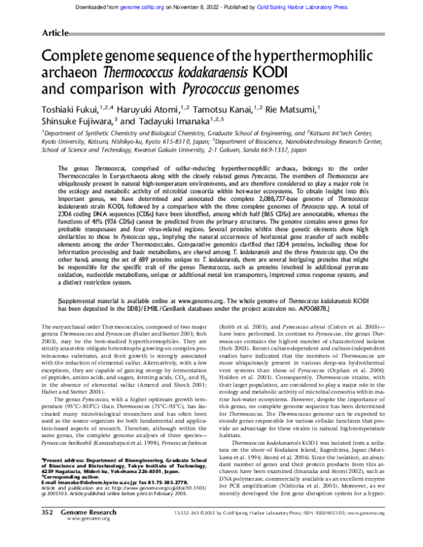 (PDF) Complete genome sequence of the hyperthermophilic archaeon ...