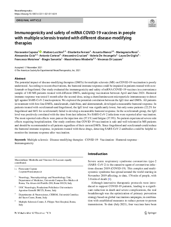 (PDF) Immunogenicity and safety of mRNA COVID-19 vaccines in people ...