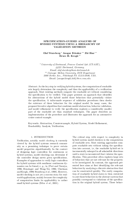 (PDF) Specification-Guided Analysis of Hybrid Systems Using a Hierarchy ...