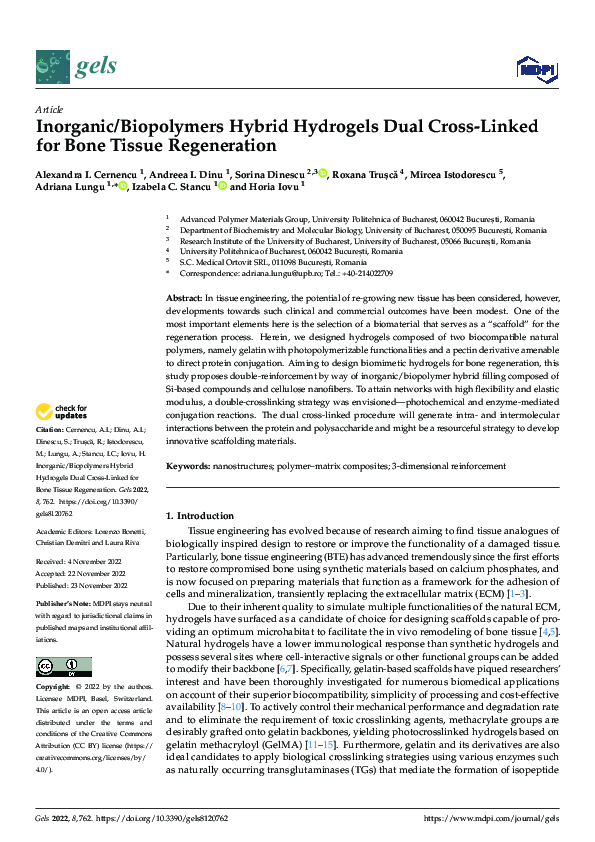 (PDF) Inorganic/Biopolymers Hybrid Hydrogels Dual Cross-Linked for Bone ...