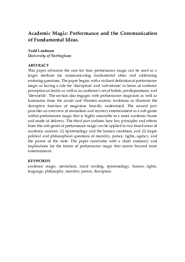 (PDF) Academic Magic: Performance and the Communication of Fundamental ...