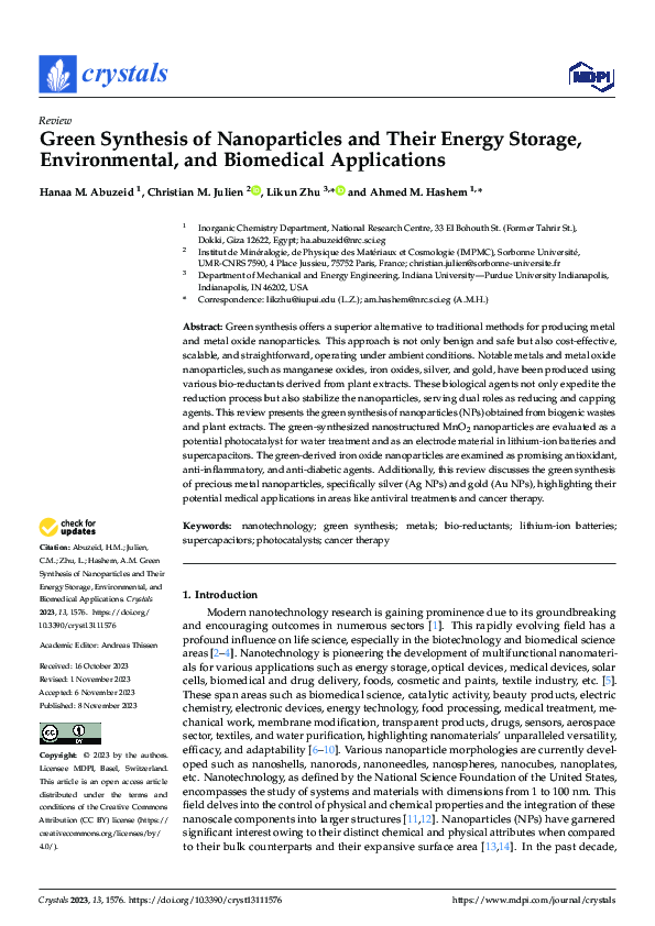 (PDF) Green Synthesis of Nanoparticles and Their Energy Storage ...