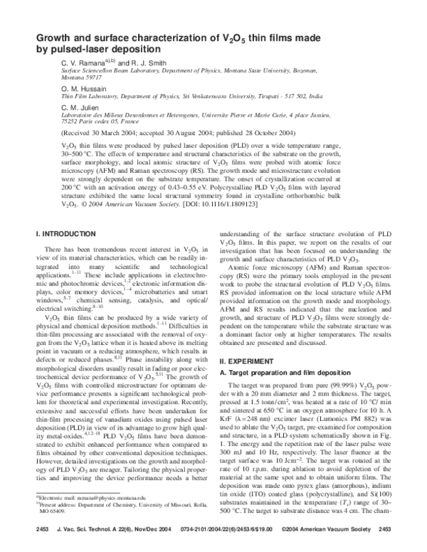 (PDF) Growth and surface characterization of V2O5 thin films made by ...