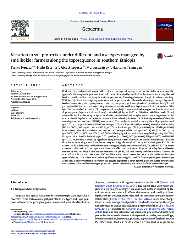(PDF) Variation in soil properties under different land use types ...