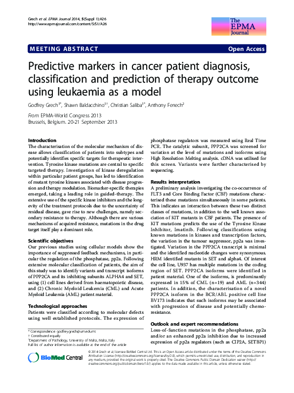 (PDF) Predictive markers in cancer patient diagnosis, classification ...