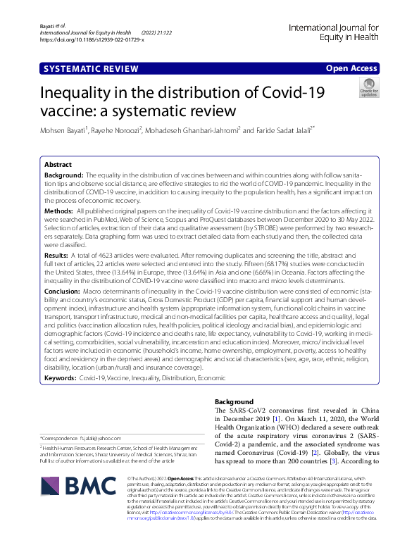 (PDF) Inequality in the distribution of Covid-19 vaccine: a systematic ...