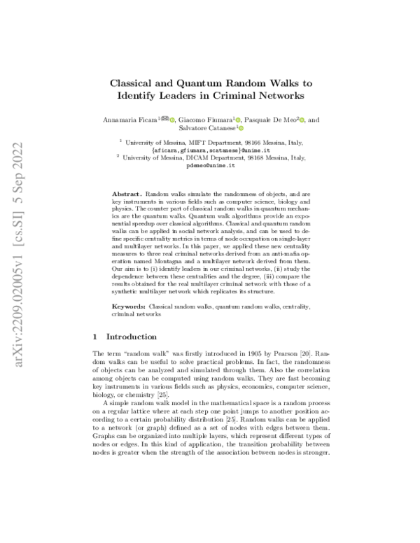 (PDF) Classical and Quantum Random Walks to Identify Leaders in ...