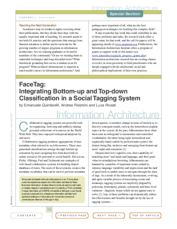(PDF) Information architecture: Facetag: Integrating bottom-up and top ...