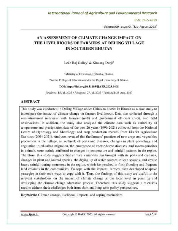 (PDF) An Assessment of Climate Change Impact on the Livelihoods of ...