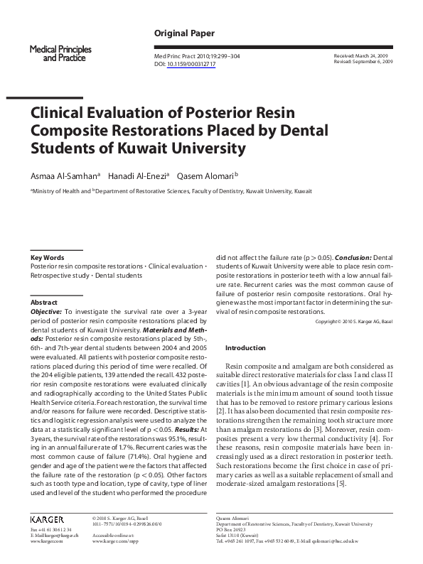 (PDF) Clinical Evaluation of Posterior Resin Composite Restorations ...