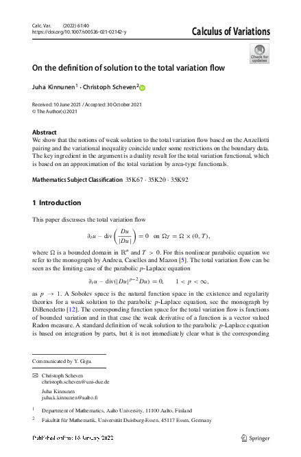 (PDF) On the definition of solution to the total variation flow