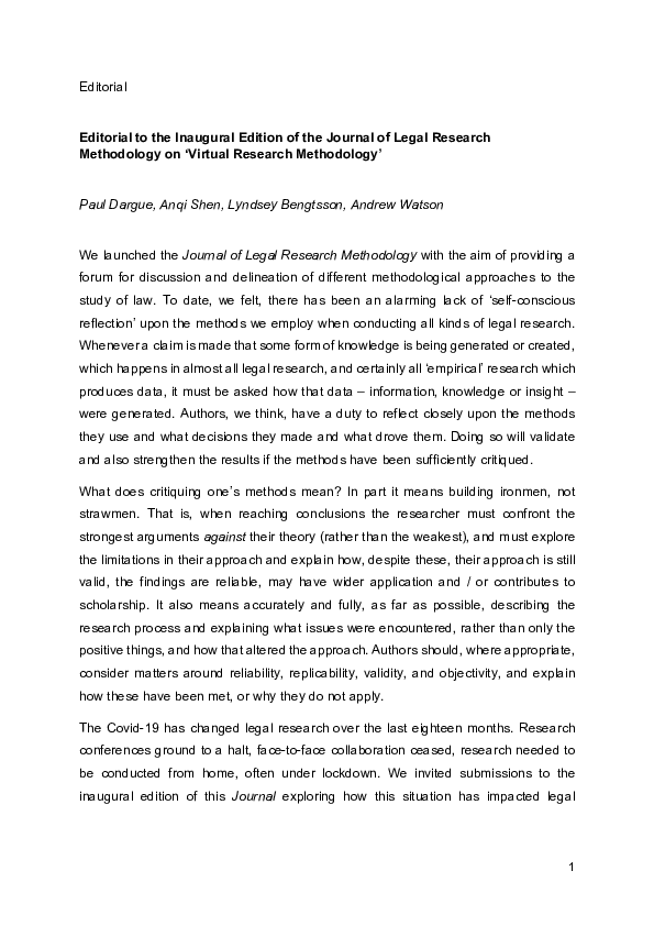 (PDF) Editorial to the Inaugural Edition of the Journal of Legal ...
