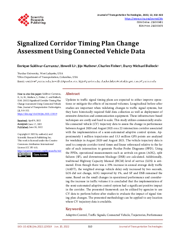 (PDF) Signalized Corridor Timing Plan Change Assessment Using Connected ...