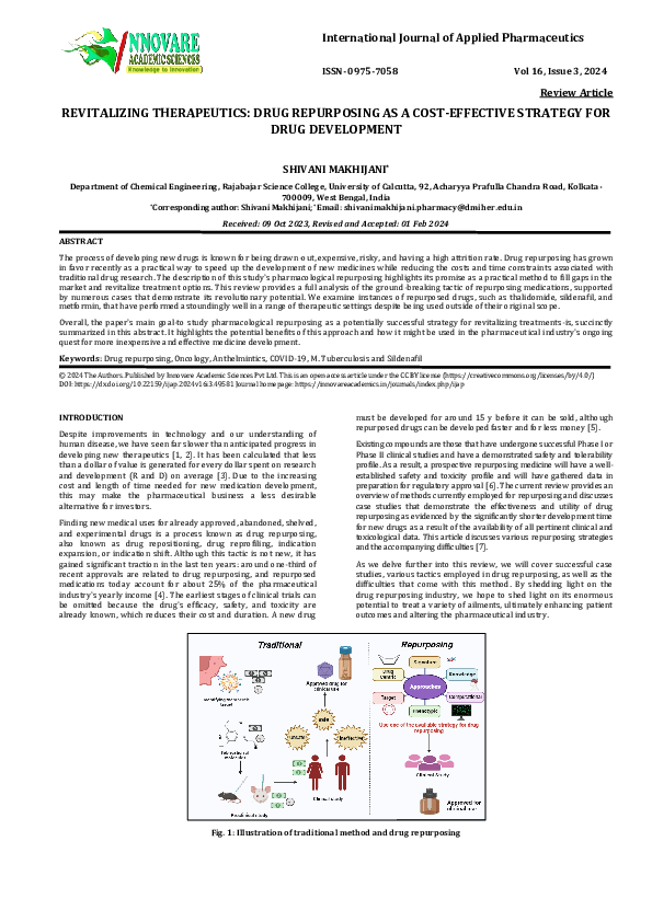 (PDF) Revitalizing Therapeutics: Drug Repurposing as a Cost-Effective ...