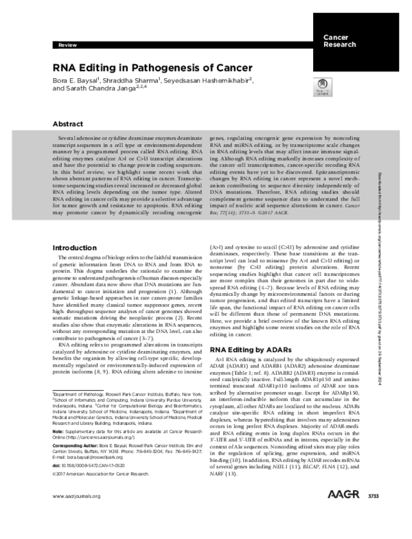 (PDF) RNA Editing in Pathogenesis of Cancer