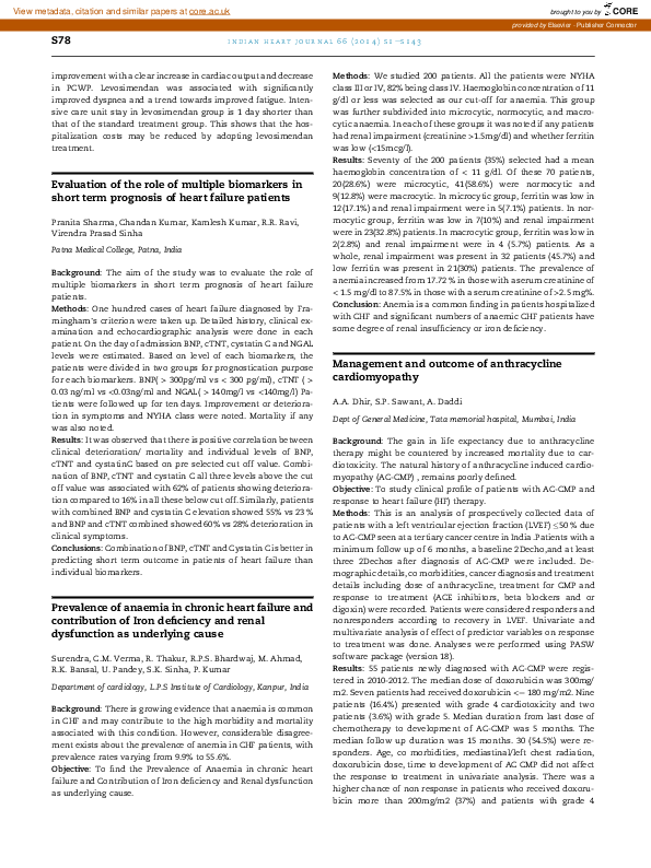 (PDF) Evaluation of the role of multiple biomarkers in short term ...