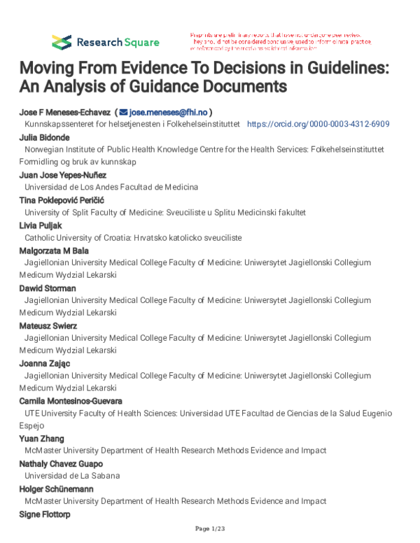 (PDF) Moving From Evidence To Decisions in Guidelines: An Analysis of ...