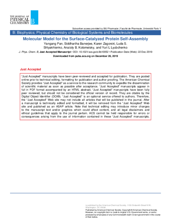 (PDF) Molecular Model for the Surface-Catalyzed Protein Self-Assembly