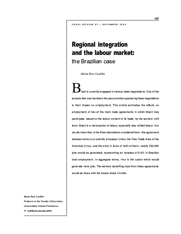 (PDF) Regional integration and the labour market