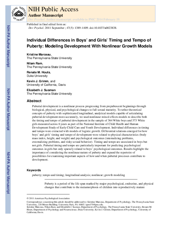(PDF) Individual differences in boys' and girls' timing and tempo of ...
