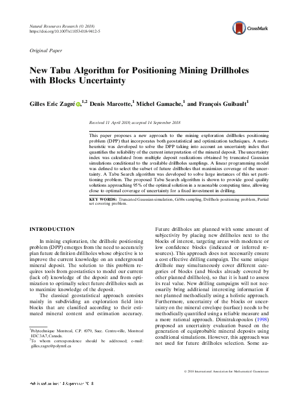 (PDF) New Tabu Algorithm for Positioning Mining Drillholes with Blocks ...