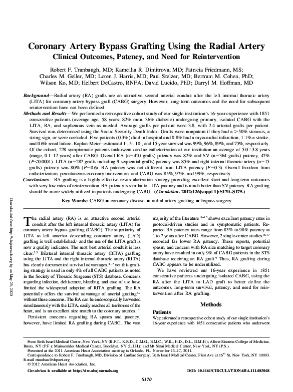 (PDF) Coronary Artery Bypass Grafting Using the Radial Artery | Loren ...