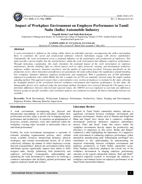 (PDF) Impact of Workplace Environment on Employee Performance in Tamil