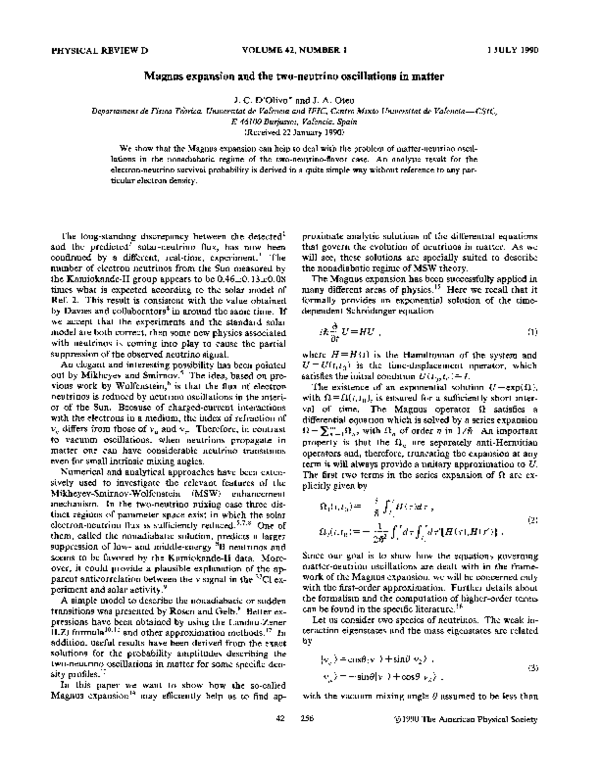 (PDF) Magnus expansion and the two-neutrino oscillations in matter