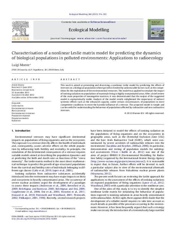 (PDF) Characterisation of a nonlinear Leslie matrix model for ...