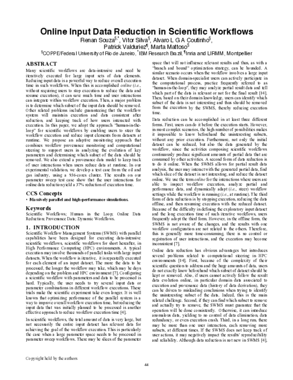 (PDF) Online Input Data Reduction in Scientific Workflows