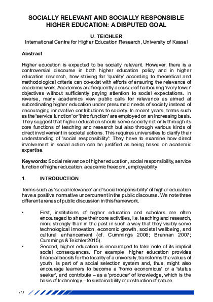 (PDF) Socially relevant and socially responsible higher education : a ...
