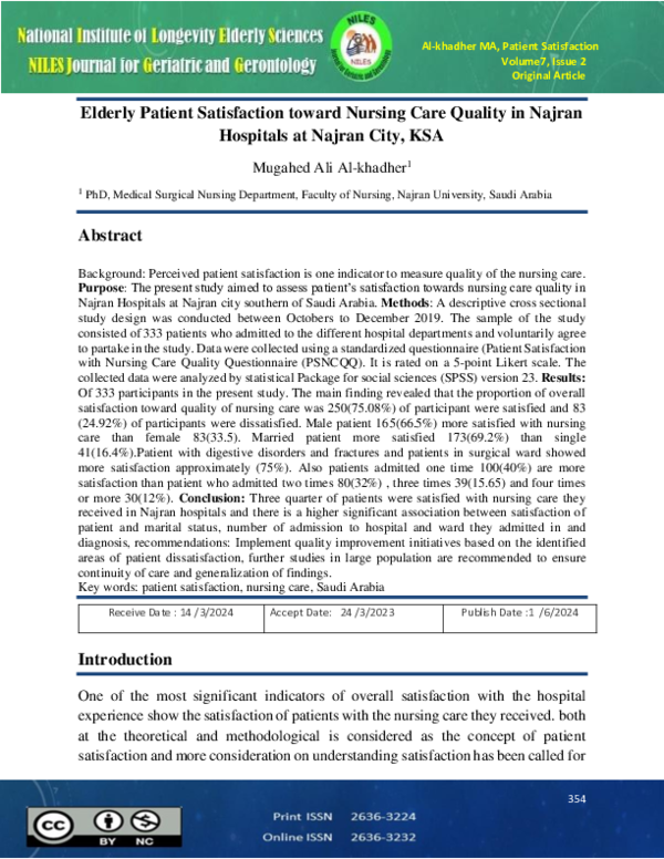 (PDF) Elderly Patient Satisfaction toward Nursing Care Quality in ...
