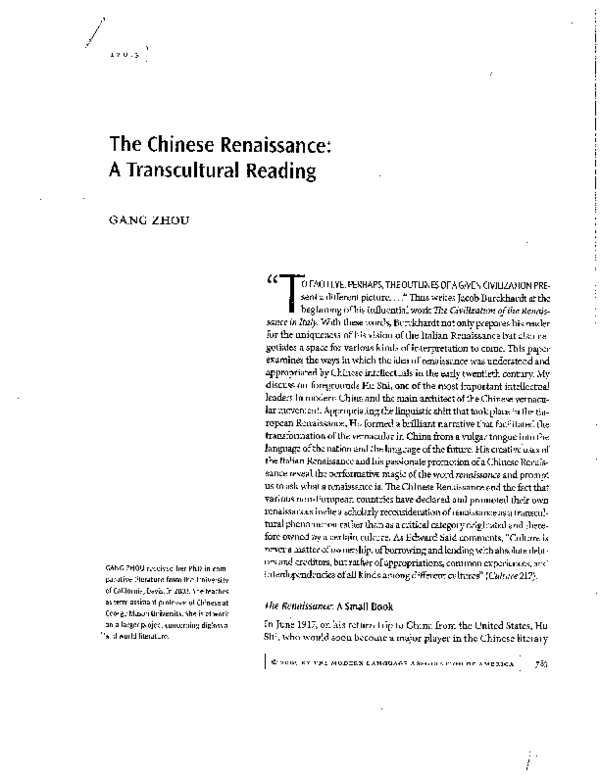 (PDF) The Chinese Renaissance: A Transcultural Reading